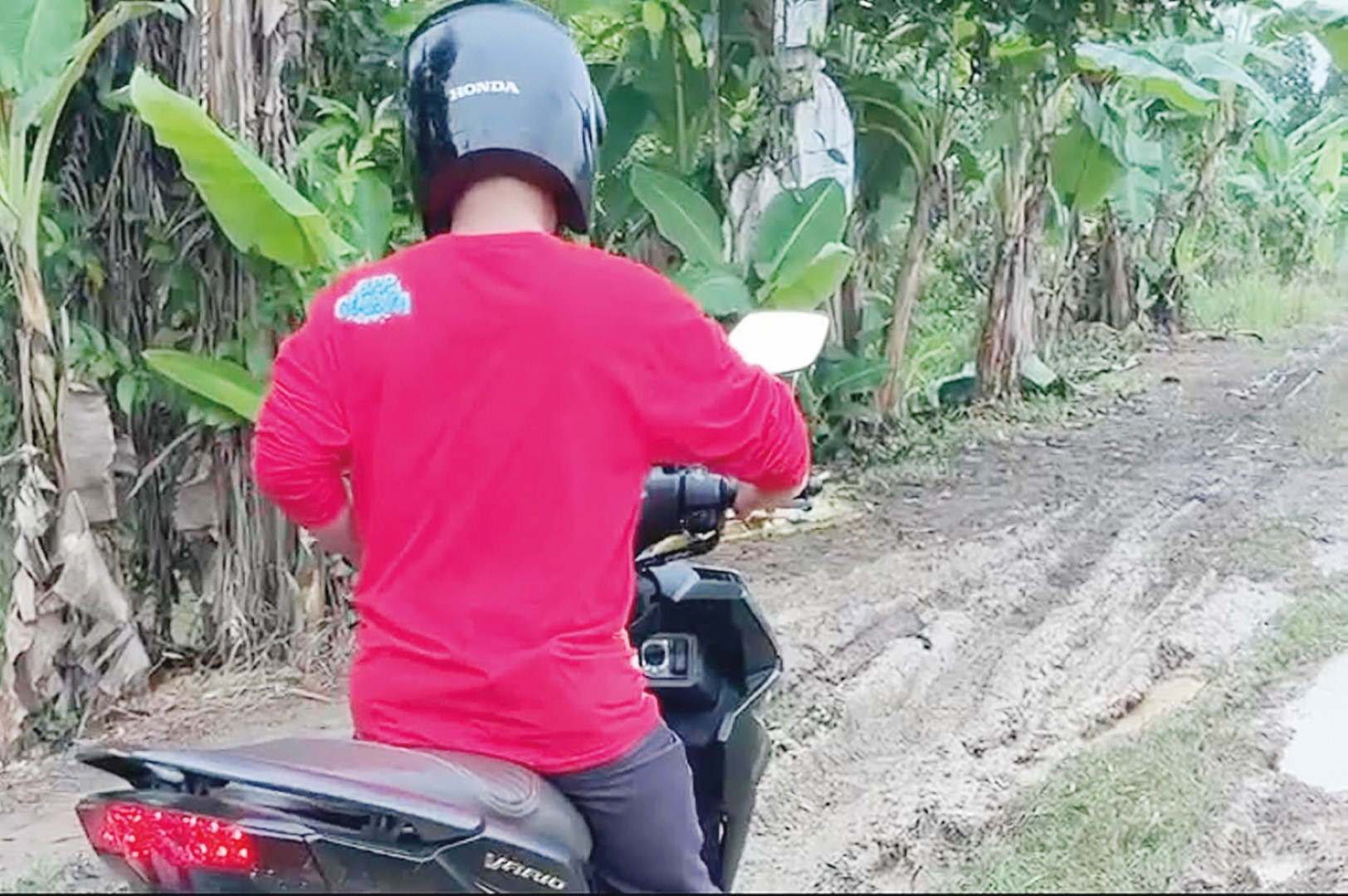 ///BECEK: Kondisi Jalan Handil Kyai Kelurahan Bangkal yang biasa dilalui petani menuju ke lahan pertanian.