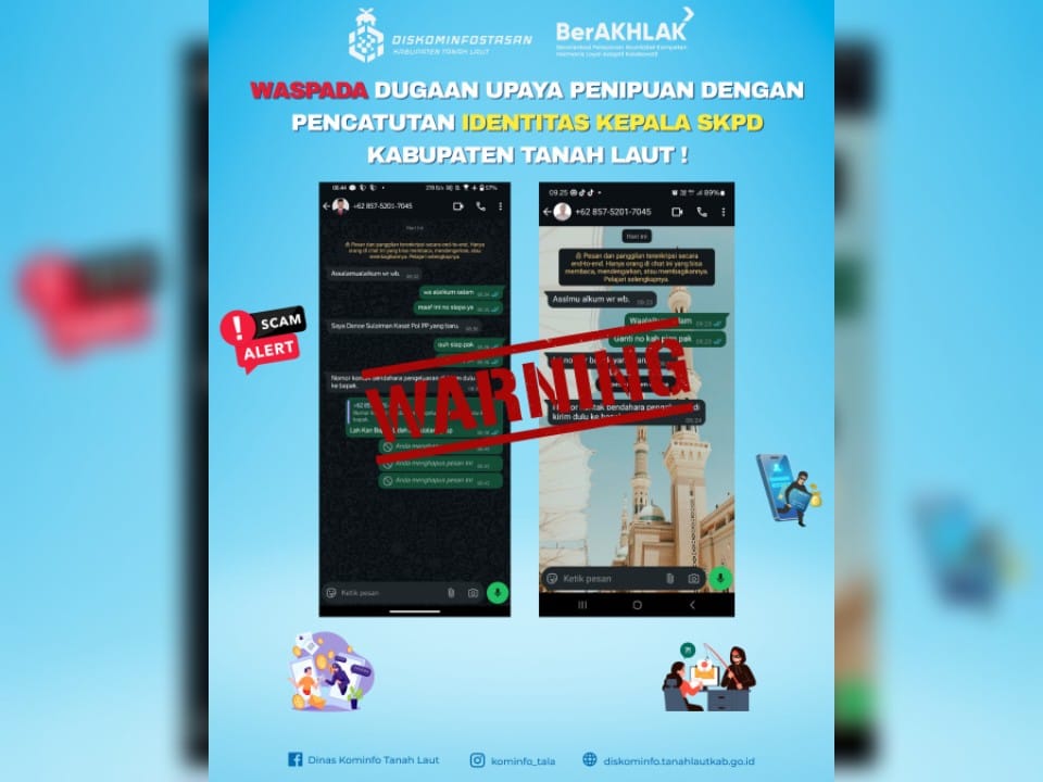 HATI-HATI: Flayer yang dibuat Diskominfostasan Tala untuk mencegah terjadinya penipuan yang meatasnamakan pejabat Pemkab Tala.