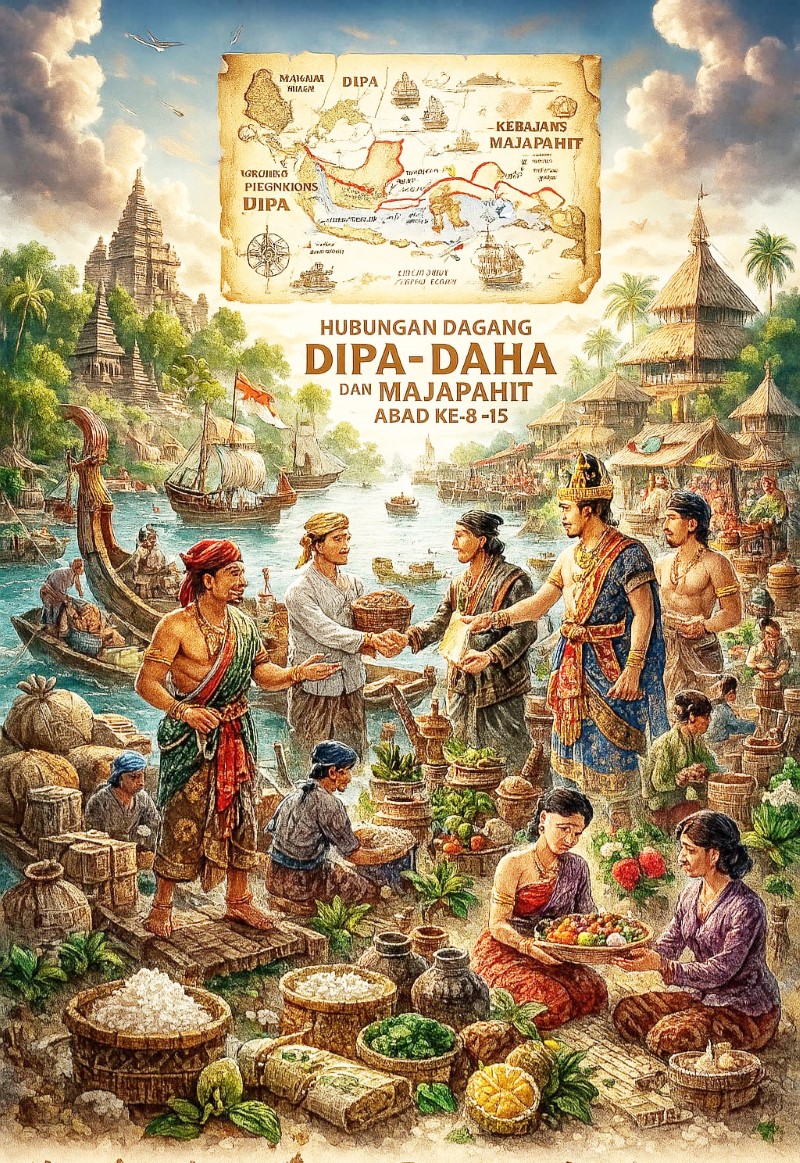 PERDAGANGAN: Ilustrasi hubungan dagang dua kerajaan di Kalsel dengan Majapahit. (Foto: AI Chat GPT)