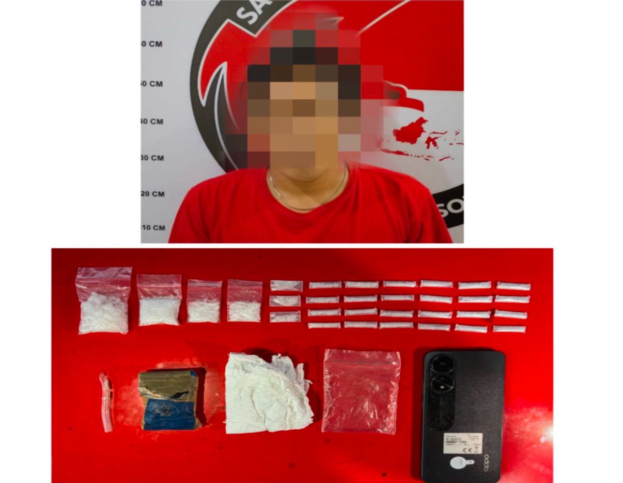 DIRINGKUS: Petugas Satresnarkoba Polres Tanah Bumbu mengamankan HR (37) bersama barang bukti puluhan paket sabu di Batulicin. (Foto: Polres Tanah Bumbu untuk Radar Banjarmasin)