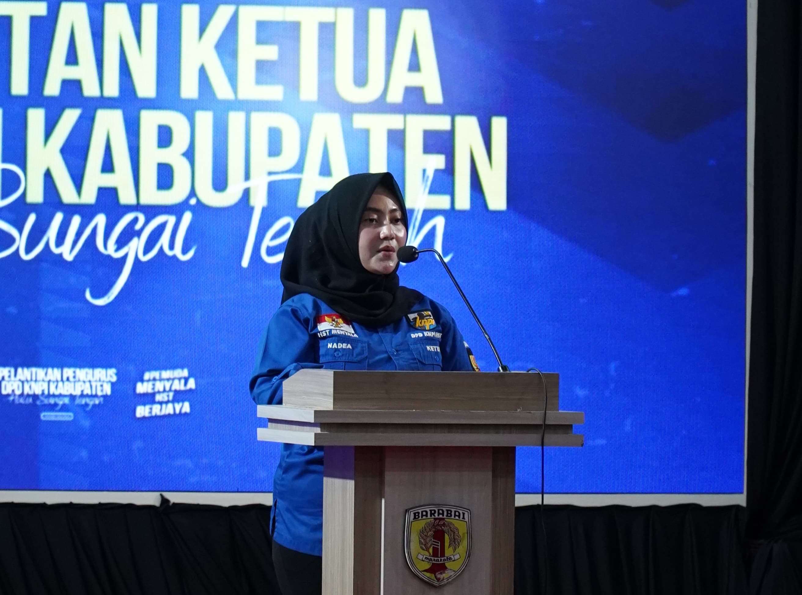 AJAK: Ketua KNPI HST periode 2025-2028, Nadea Rizky Ananda resmi dilantik. (Foto: Jamaluddin/Radar Banjarmasin)