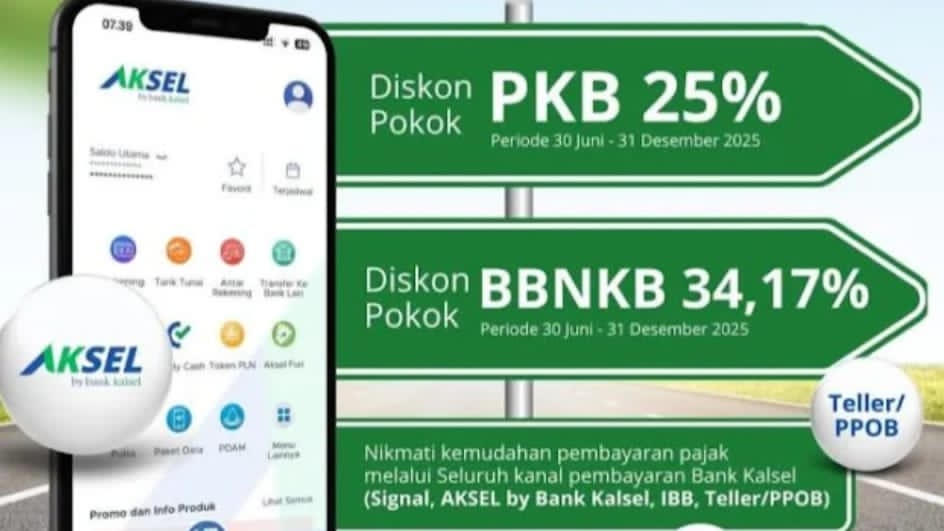 DISKON: Bayar pajak kendaraan bisa dapat diskon dengan layanan Aksel by Bank Kalsel.