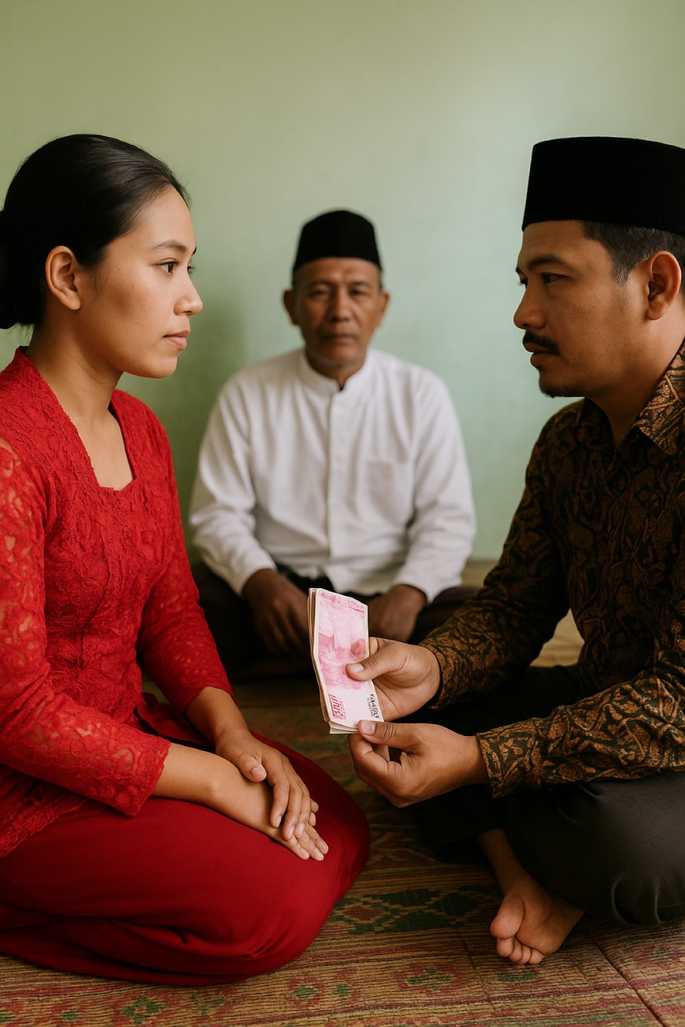BUKAN MAHAR: Ilustrasi pria memberikan jujuran berupa uang dengan nominal yang ditentukan oleh keluarga calon mempelai perempuan
