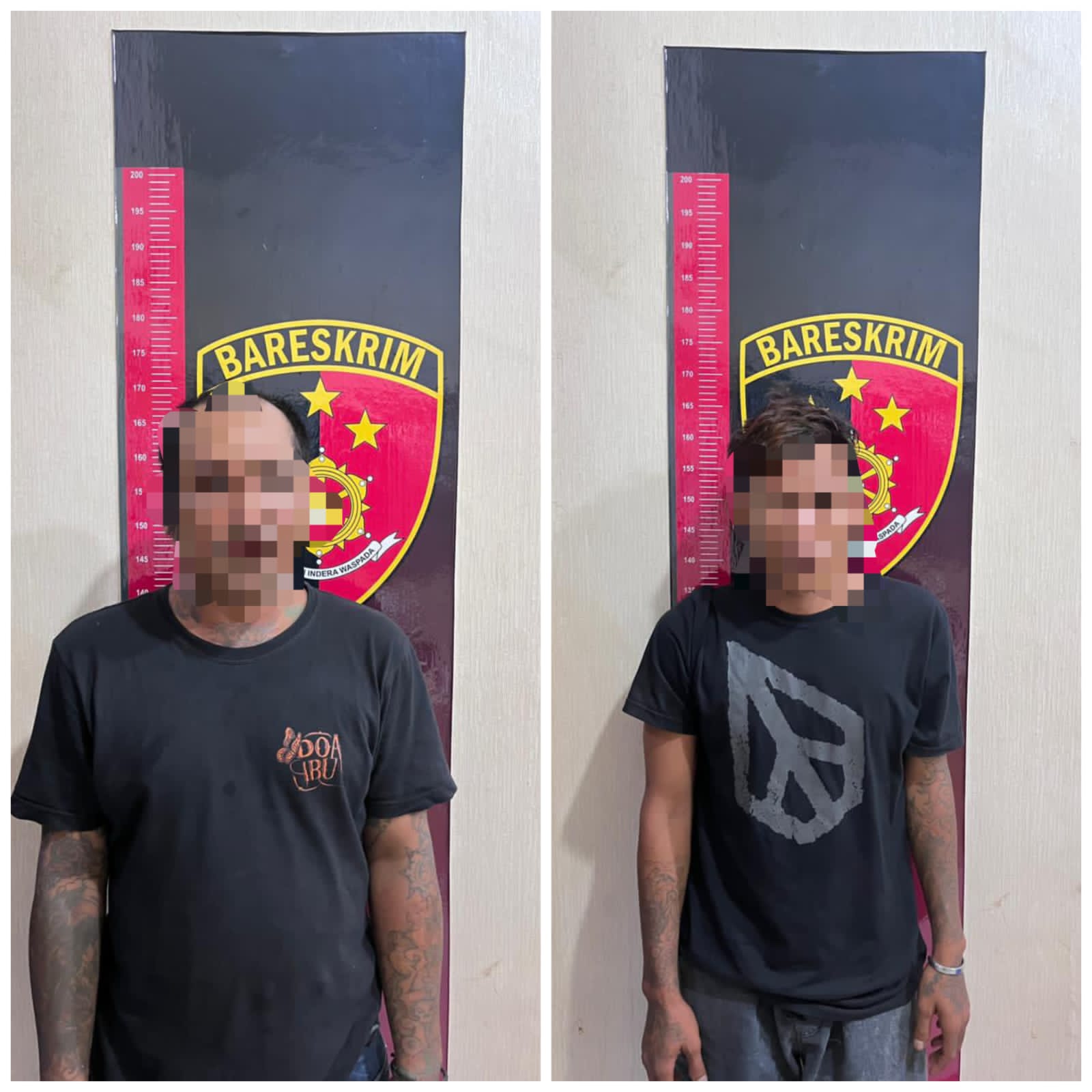 DIAMANKAN:Kedua pelaku penusukan di Jalan Sultan Adam, Martapura, Kabupaten Banjar berhasil ditangkap petugas Polres Banjar.