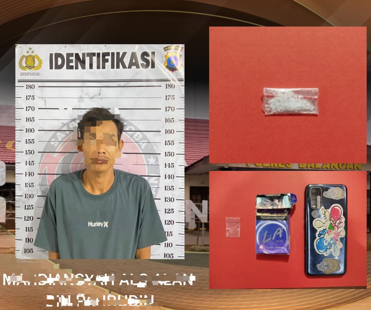 Pelaku MA dan barang bukti sabu yang diamankan Satresnarkoba Polres Balangan. (Humas Polres untuk Radar Banjarmasin)