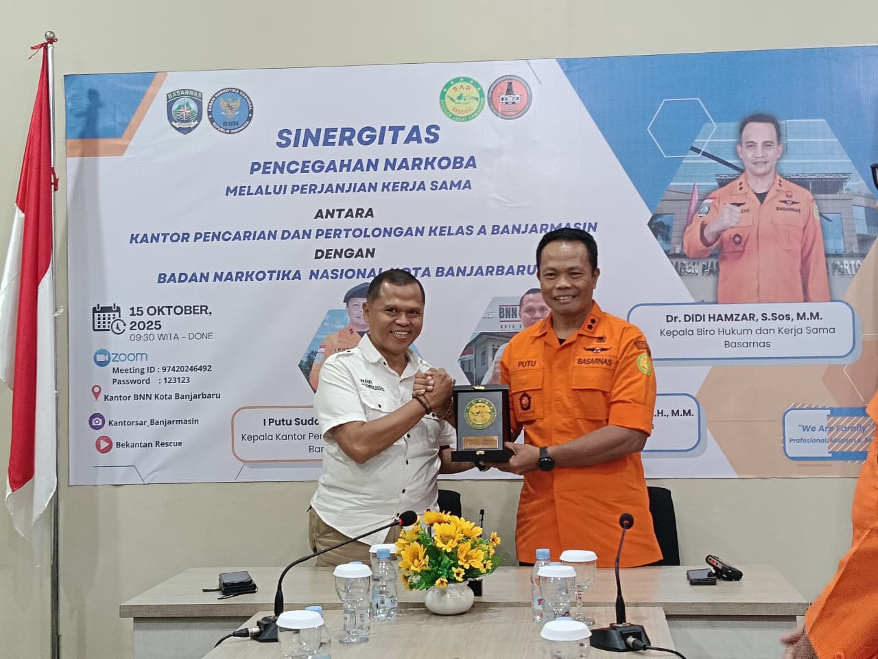MOU:Basarnas Banjarmasin dan BNN Banjarbaru teken kerja sama cegah narkoba, Rabu (15/10/2025).