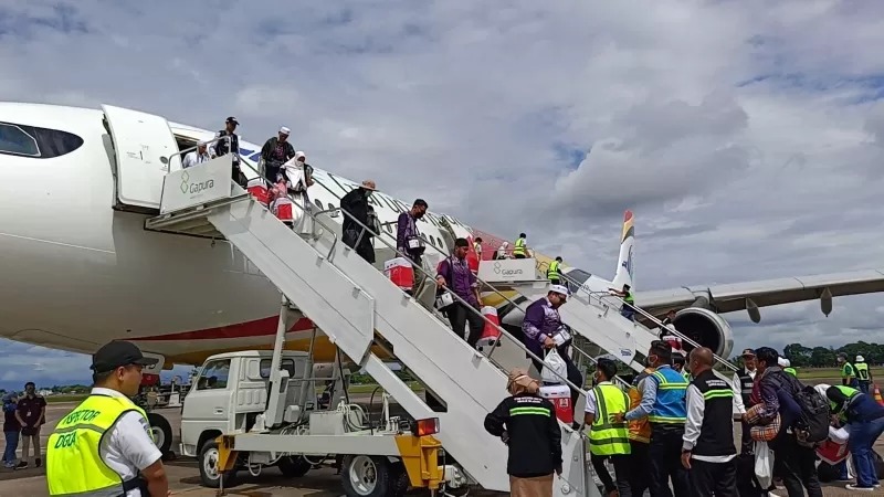 JEMAAH HAJI: Jemaah haji asal embarkasi Banjarmasin saat tiba dari tanah suci Makkah.