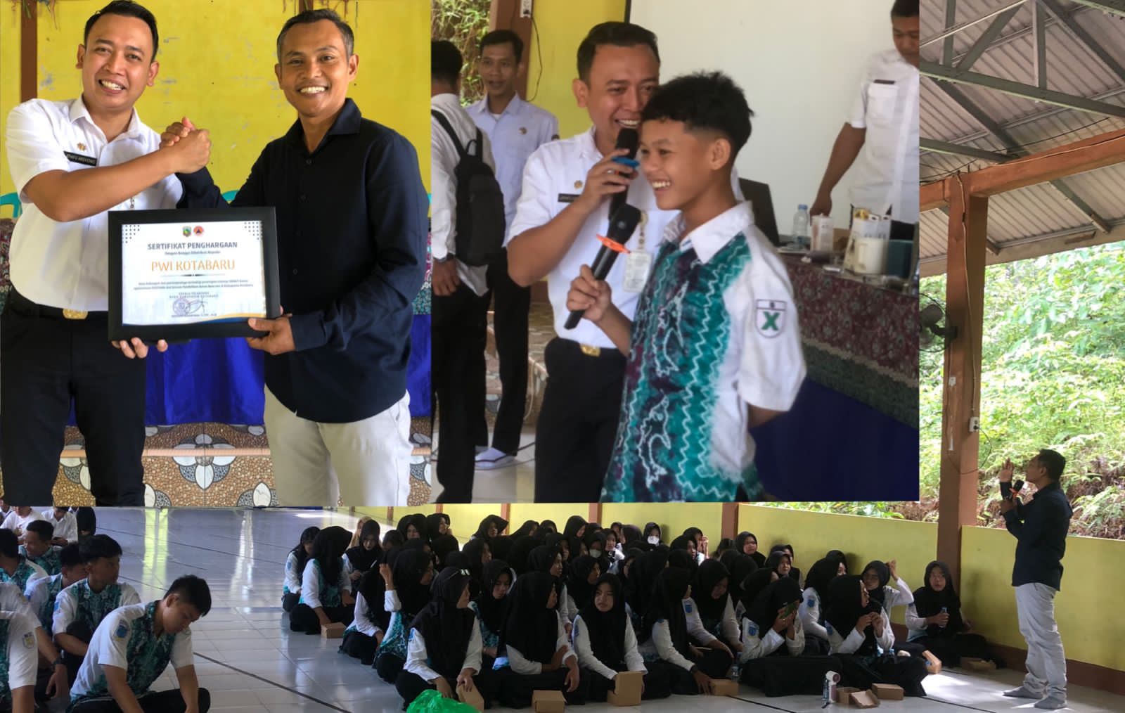 SENANG:Saat berlangsungnya diskusi antara Siswa SMAN 2 Kotabaru dengan Narasumber dari PWI pelatihan BPBD Kotabaru.