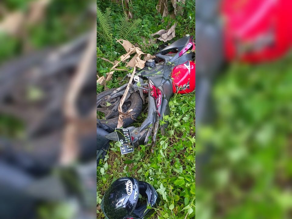 KECELAKAAN: Honda CBR milik korban yang mengalami laka tunggal di Jalan Pelaihari-Jorong, Desa Tampang.