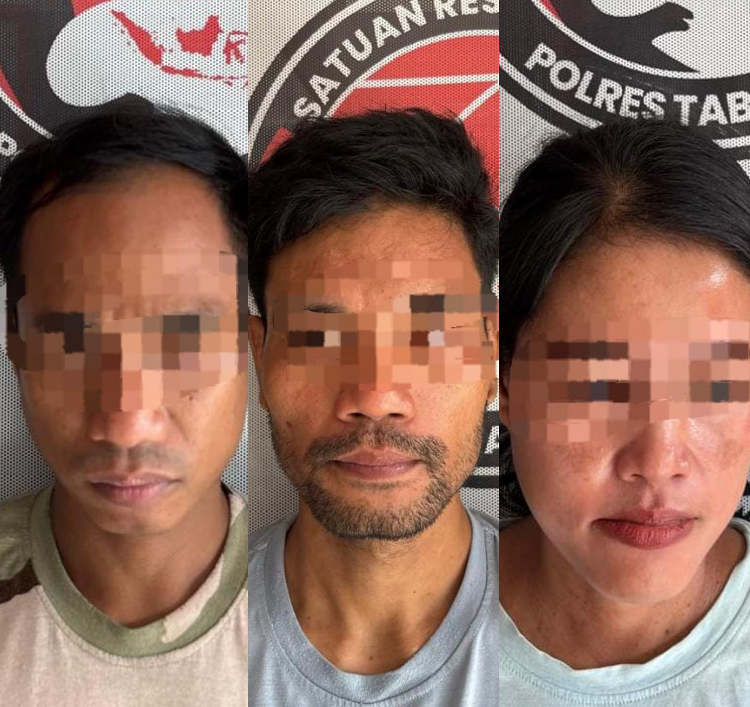 Pasangan suami istri HE dan YI, serta IW diduga menjadi pengedar sabu di Tantaringin, Tabalong.