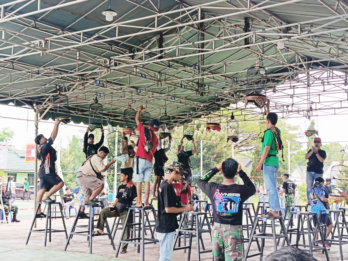 MERIAH: Ratusan peserta memeriahkan perlombaan kicau burung gelaran Dandenzipur 8/GM.
