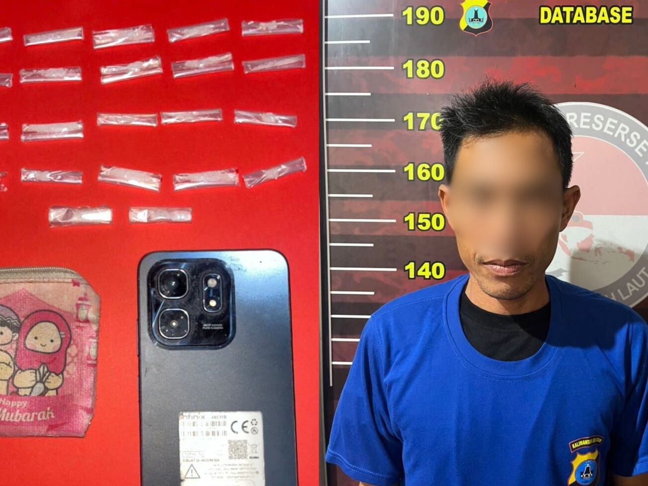 DIAMANKAN: Pria asal Ranggang Dalam, Kecamatan Takisung berinisial SS alias P (39) diamankan karena sabu.