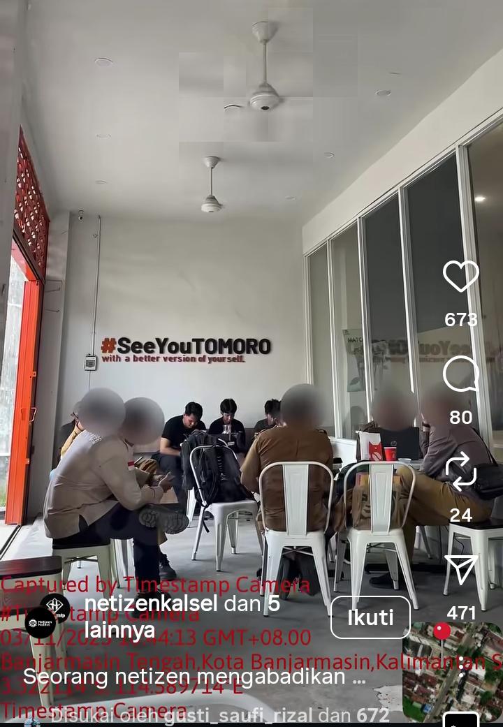 BEREDAR: Video pendek diduga ASN Kota Banjarmasin duduk santai di sebuah kafe saat jam kerja mendadak ramai di medsos.