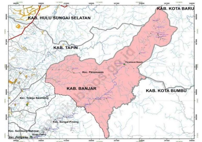 Lokasi Wilayah Kecamatan Paramasan di Kabupaten Banjar, Kalimantan Selatan (Kalsel).