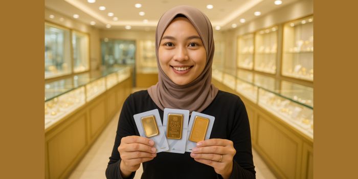 MENGUAT: Emas Antam kembali menguat, harga naik tipis jadi Rp2,351 Juta per Gram.