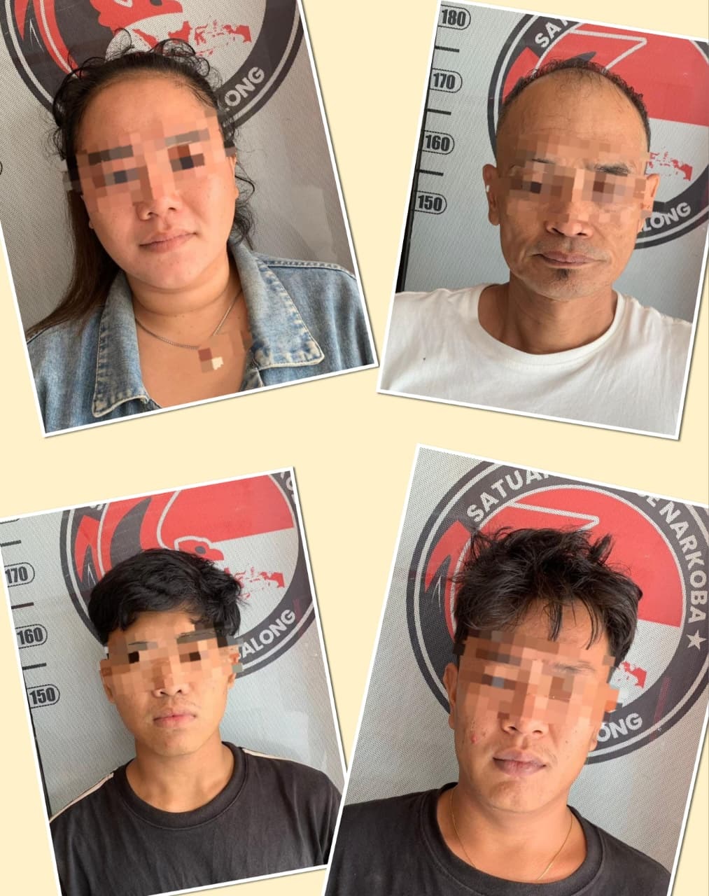 SEKELUARGA: Tersangka berinisial ES (50), RP (20), ZP (20) dan HW (30) satu keluarga yang diduga melakukan bisnis narkoba bersama.