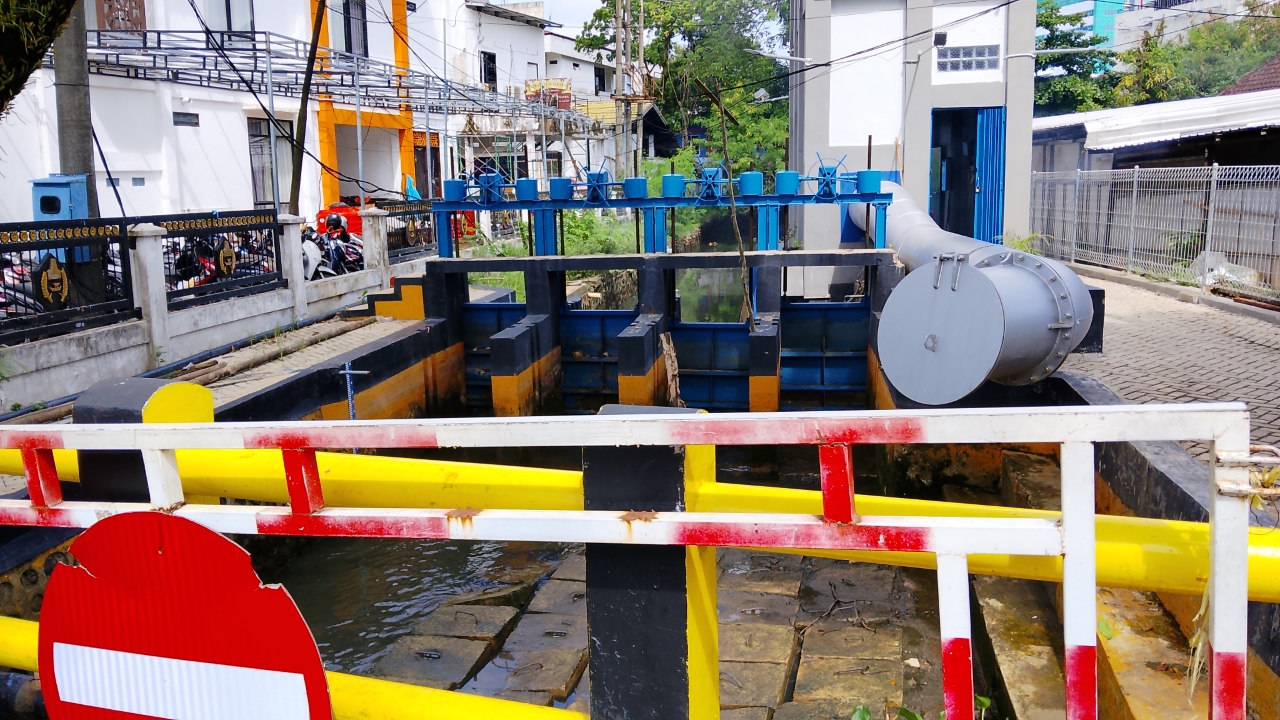 SISTEM BARU: Rumah Pompa Sungai Belasung di Jalan RE Martadinata, samping Balai Kota Banjarmasin.