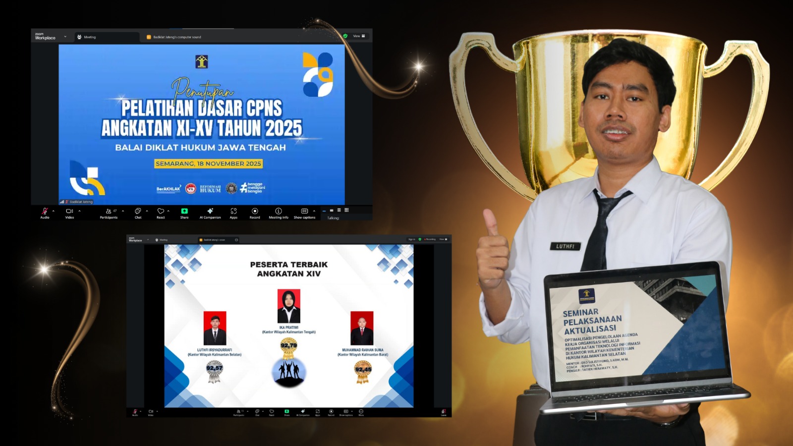 PRESTASI:Luthfi Irsyadurrafi, pegawai Kanwil Kemenkum Kalsel  berhasil meraih predikat peserta terbaik kedua pada Latsar CPNS Angkatan XIV 2025, Selasa (18/11/2025)