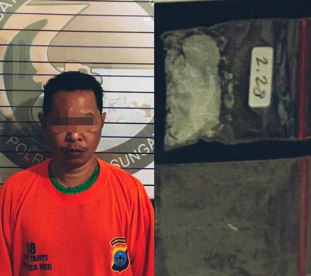 KASUS: MFA (44) warga Kabupaten Tabalong ditangkap anggota Satres Narkoba Polres HSU dengan barang bukti 2,19 gram sabu siap edar. (Foto: M.Akbar/Radar Banjarmasin)