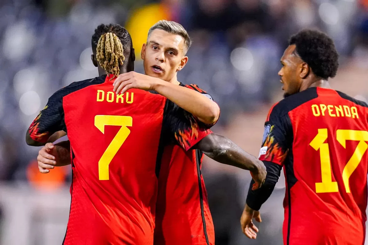 LOLOS: Bintang-bintang baru timnas Belgia, Jeremy Doku, Leandro Trossard, dan Lois Openda membawa negara mereka lolos Piala Dunia 2026.