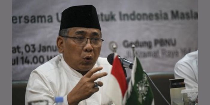 TANGGAPAN: Ketua Umum Pengurus Besar Nahdlatul Ulama (PBNU) Yahya Cholil Staquf alias Gus Yahya buka suara soal isu pemakzulan dirinya yang tengah berembus.