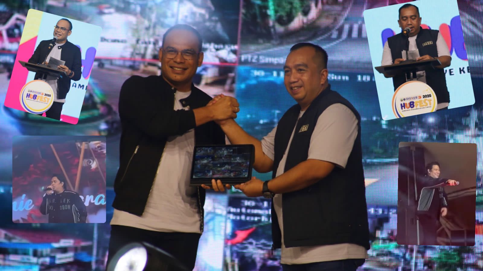 BERSEMANGAT: Wabup Kotabaru, Syairi Mukhlis bersama Kadishub Kotabaru, Khairian Anshari di acara penutupan Hub Fest 2025, Minggu (30/11/2025) malam di Siring Laut Kotabaru.