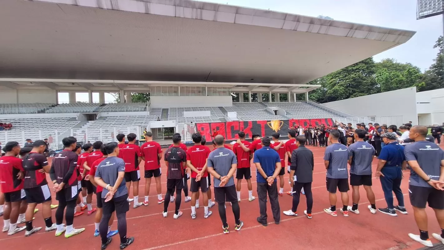 LATIHAN: Timnas Indonesia U-22 kedatangan La Grande Indonesia dalam menjalani latihan jelang menuju SEA Games 2025.