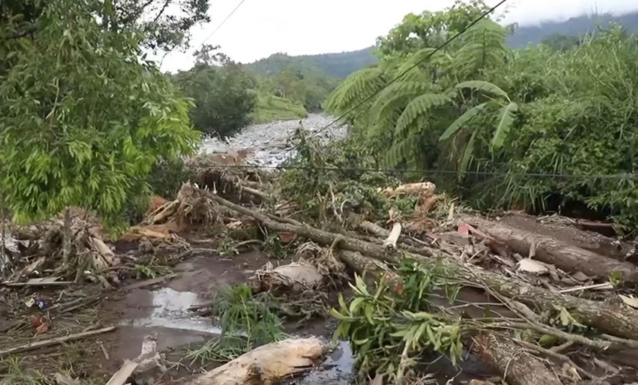 GELONDONGAN: Dampak banjir bandang di Sumatera Barat. Kayu-kayu berserakan, memunculkan dugaan pembalakan liar.