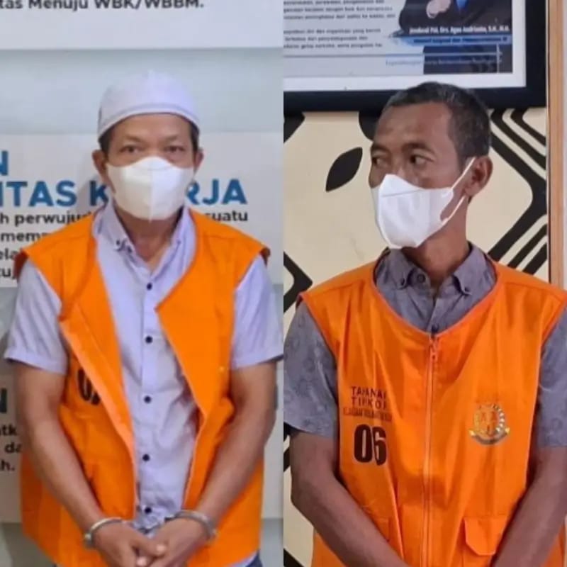 PENAHANAN: Dua tersangka kasus dugaan korupsi lahan PT Asabaru Daya Cipta Lestari, Moeslim Baedawi dan Yusri menjalani penahanan di Kejaksaan Negeri Balangan.