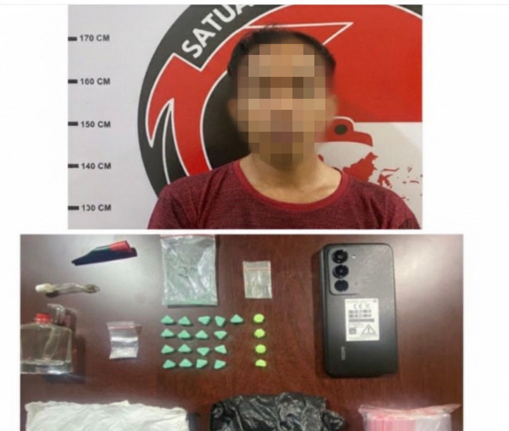 DIRINGKUS: Petugas Satresnarkoba Polres Tanah Bumbu menangkap MY (44), beserta barang bukti narkotika untuk diproses hukum.