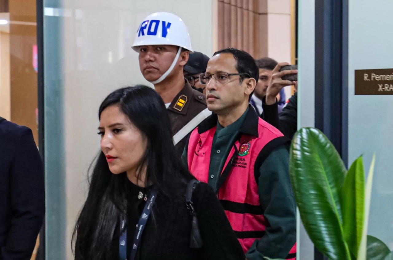 TERDAKWA: Mantan Menteri Pendidikan, Kebudayaan, Riset dan Teknologi&nbsp; 2019-2024 Nadiem Makarim resmi di tahan Kejaksaan Agung, Jakarta, Kamis (4/9).