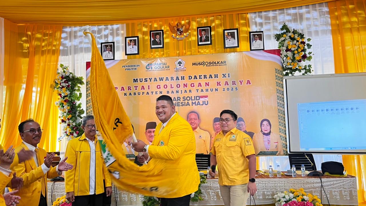 KETUA: H Agus Maulana Rusli usai ditetapkan secara aklamasi sebagai Ketua DPD Golkar Kabupaten Banjar periode 2025&ndash;2030 dalam Musda XI Golkar Banjar di Vila IKM Banjarbaru, Rabu (24/12/2025).