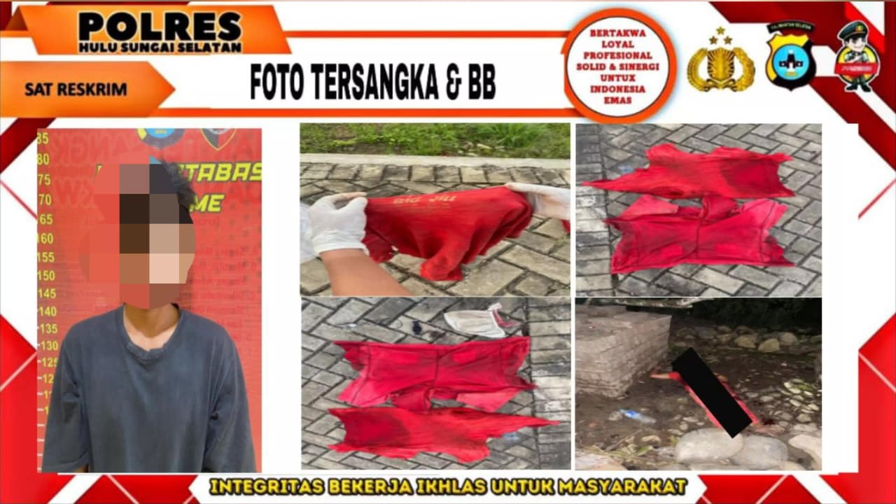 MENYERAHKAN DIRI: Tersangka menyerahkan diri dan barang bukti yang berhasil diamankan oleh Polres HSS. (Foto: HUMAS POLRES HSS)