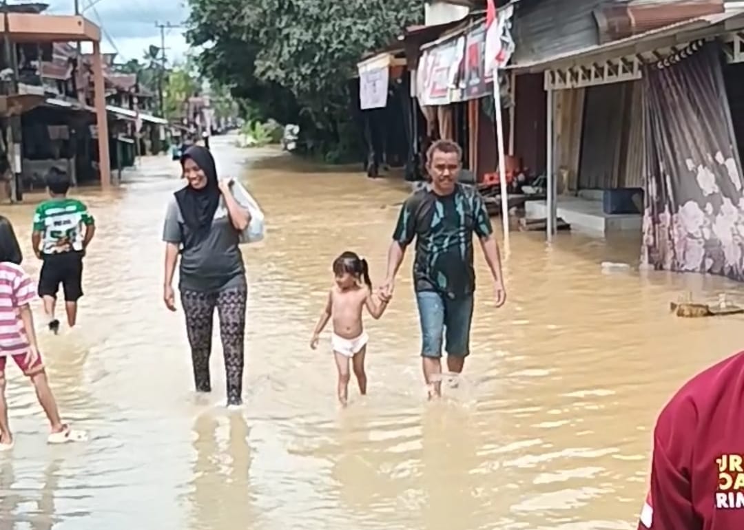 SURUT: Banjir di Desa Halong Kecamatan Haruai mulai surut.