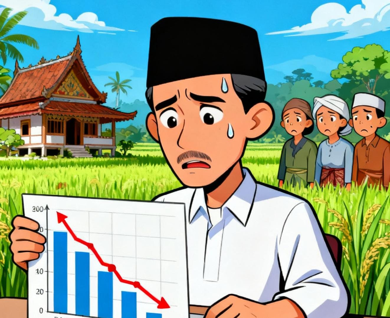 GRAFIK: Dana Desa tahun 2026 di Kabupaten Hulu Sungai Utara, alami penurunan yang signifikan. (Ilustrasi AI/Radar Banjarmasin)