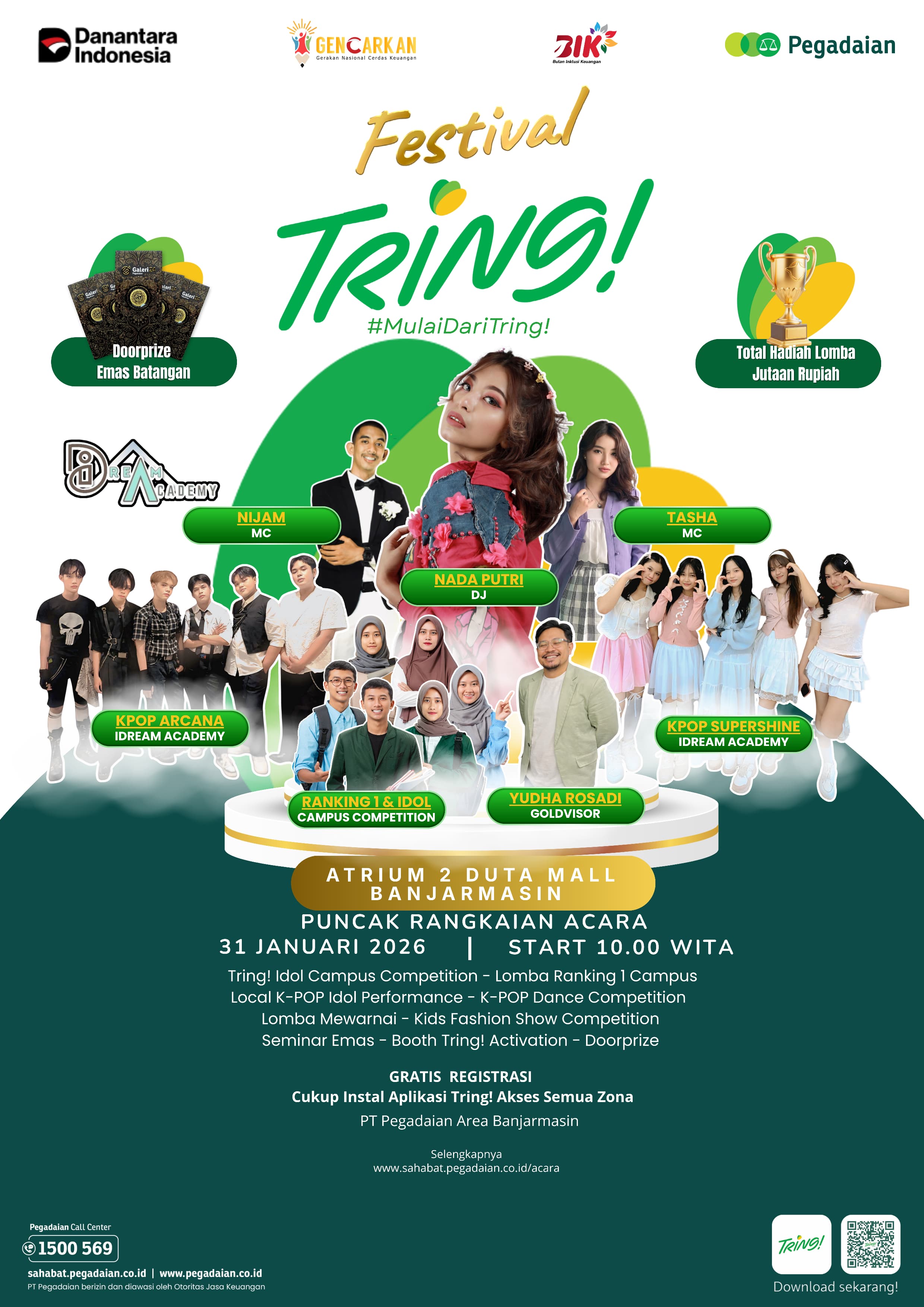EDUKASI:Festival Tring! By Pegadaian Kanwil IV Balikpapan hadir di Duta Mall Banjarmasin pada 31 Januari 2026.