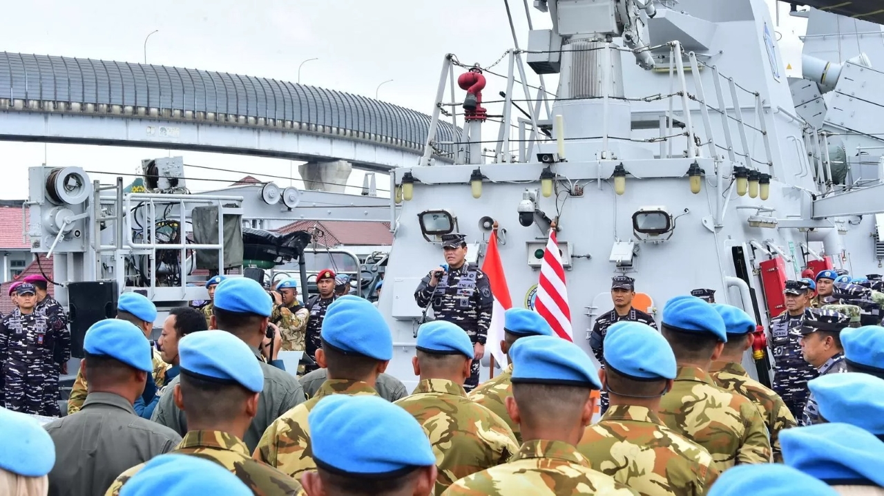 TIBA: Satgas MTF TNI Kontingen Garuda XXVIII-P/UNIFIL disambut oleh KSAL Laksamana TNI Muhammad Ali di Jakarta pada Minggu (1/2/2026).