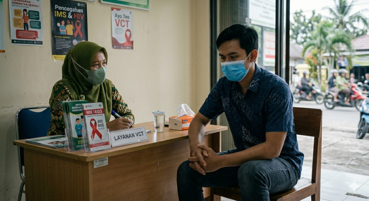 Ilustrasi seorang lelaki sedang cek HIV