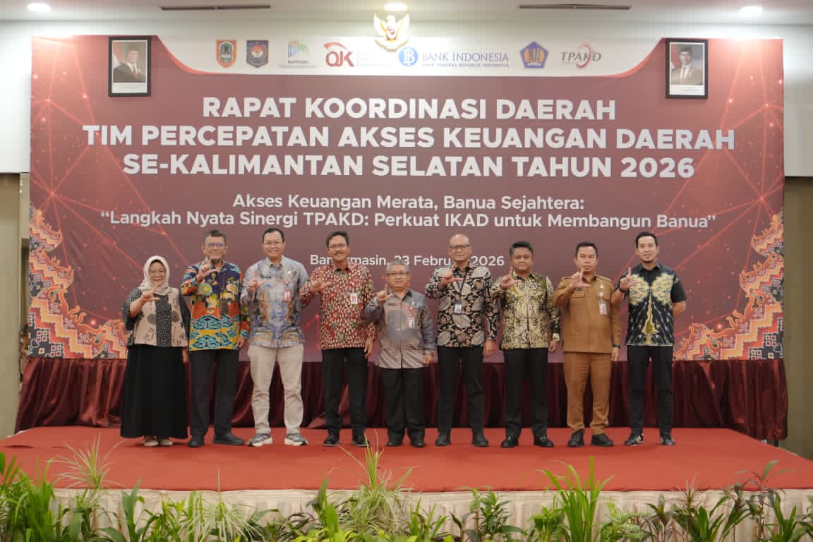 RAKORDA:Kegiatan Rakorda TPAKD 2026 yang digelar OJK Kalsel dan Pemprov Kalsel di Banjarmasin, Senin (23/2/2026).  