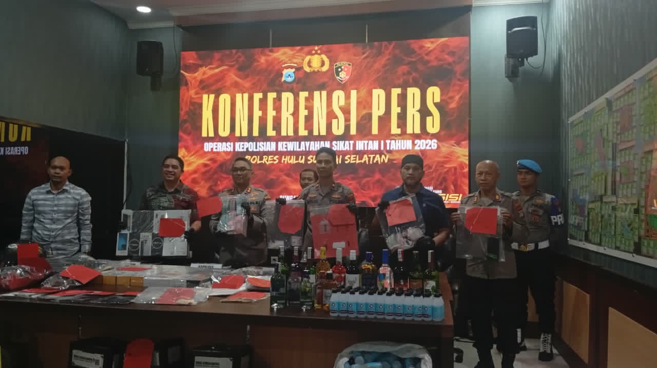 JUMPA PERS:Polres HSS ungkap capaian Operasi Sikat Intan I 2026 pada Jumat (6/3/2026). 