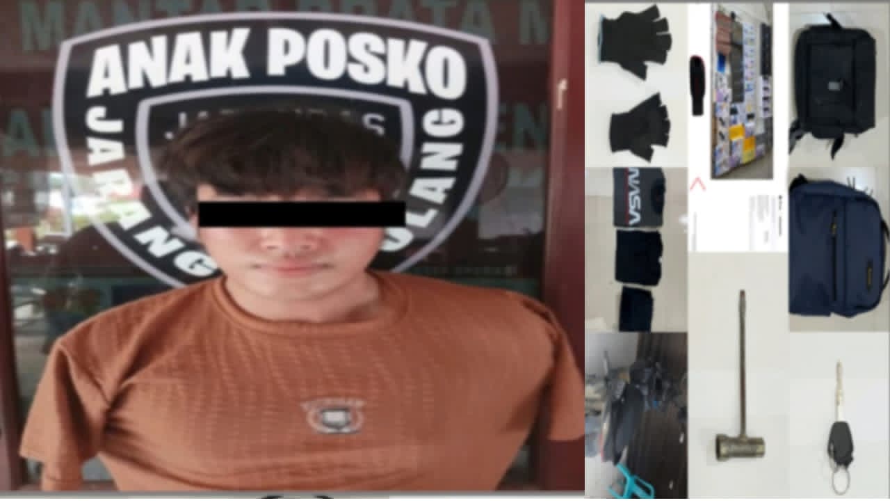 CURAT: AS, pelaku pencurian di konter Putra Cell Kandangan diamankan Polisi bersama barang bukti.  