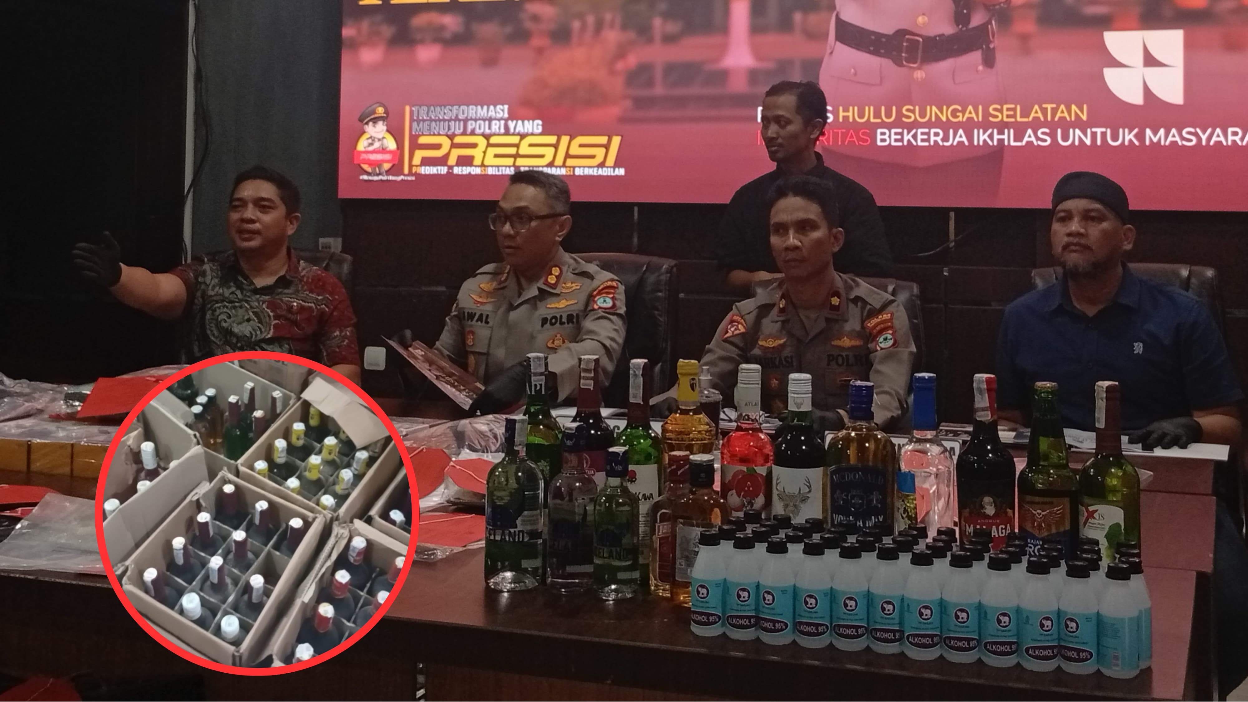 HASIL PENGGEREBEKAN:Ratusan botol miras dan minol diamankan Polres HSS.  