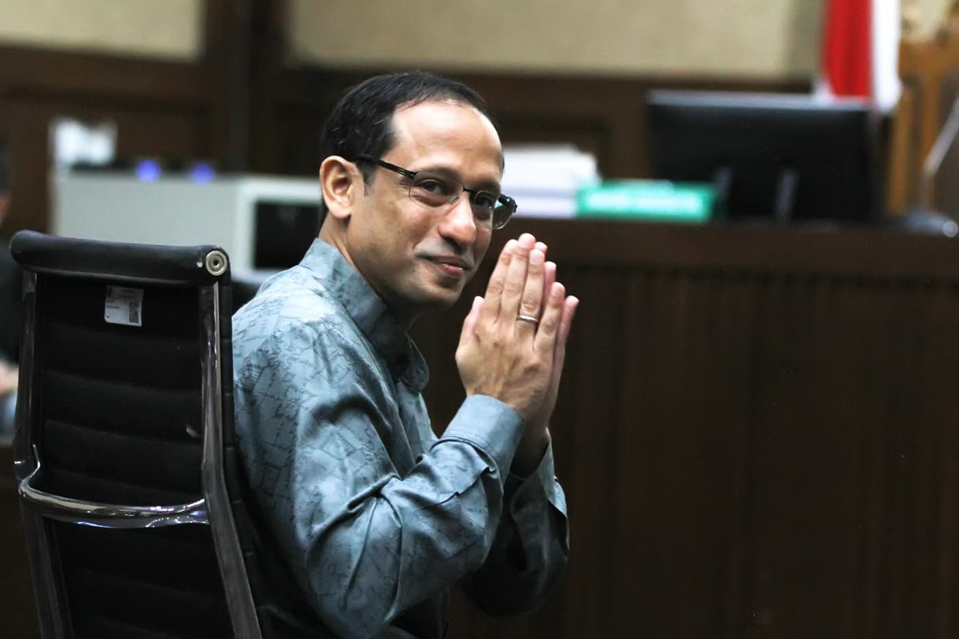 BERI SALAM: Terdakwa kasus dugaan korupsi dalam digitalisasi pendidikan pengadaan laptop Chromebook di Kemendikbudristek tahun 2019-2022, Nadiem Makarim
