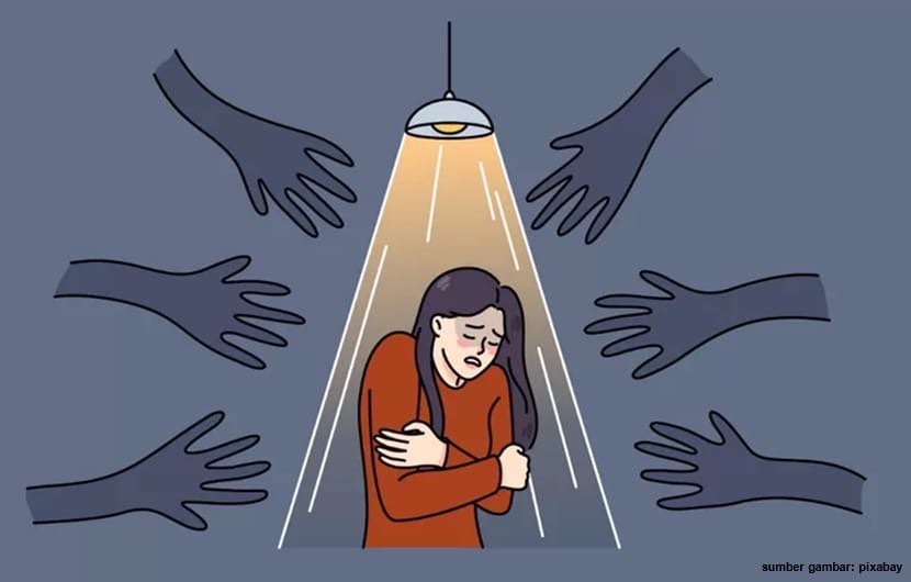 Ilustrasi bayang-bayang kekerasan terhadap perempuan, refleksi pada momentum Hari Perempuan Internasional.