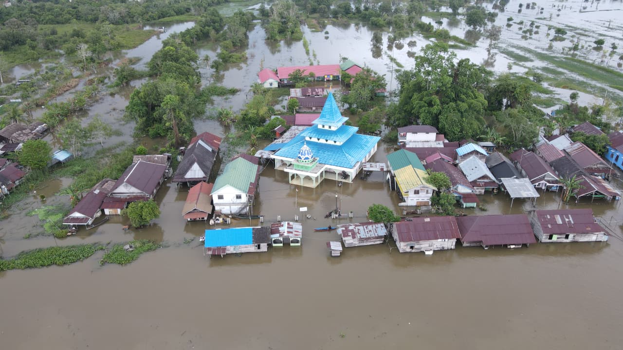 BANJIR: Kondisi wilayah Kecamatan Sungai Tabuk dan sekitarnya saat banjir Januari 2026 tadi.