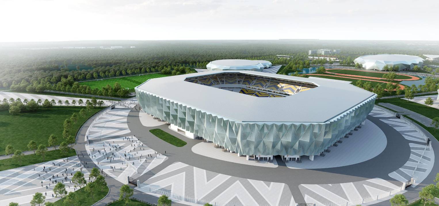 TAMPAK ATAS: Desain stadion bertaraf internasional tampak atas yang akan dibangun Pemprov Kalsel di Banjarbaru.  
