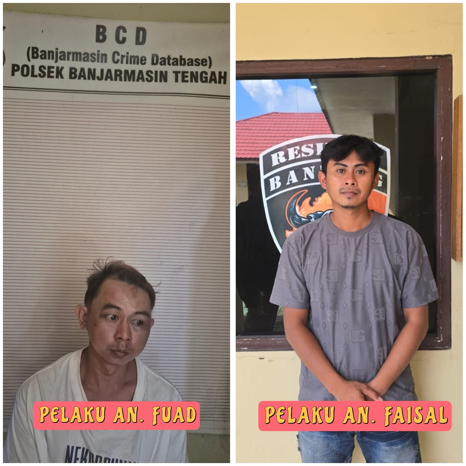 TERSANGKA DIAMANKAN - Dua tersangka kasus pengeroyokan yang menewaskan Syahrul diamankan polisi bersama barang bukti senjata tajam.
