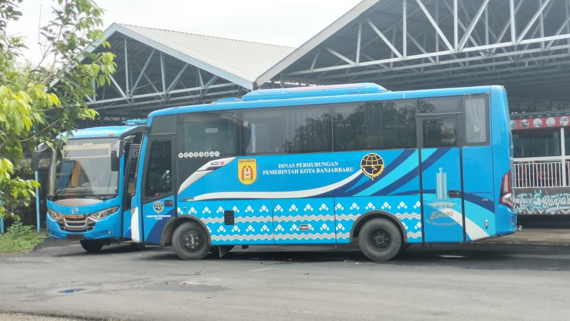 MUDIK GRATIS: Armada bus yang digunakan Dishub Banjarbaru untuk program mudik gratis pada Idulfitri 1447 Hijriah.