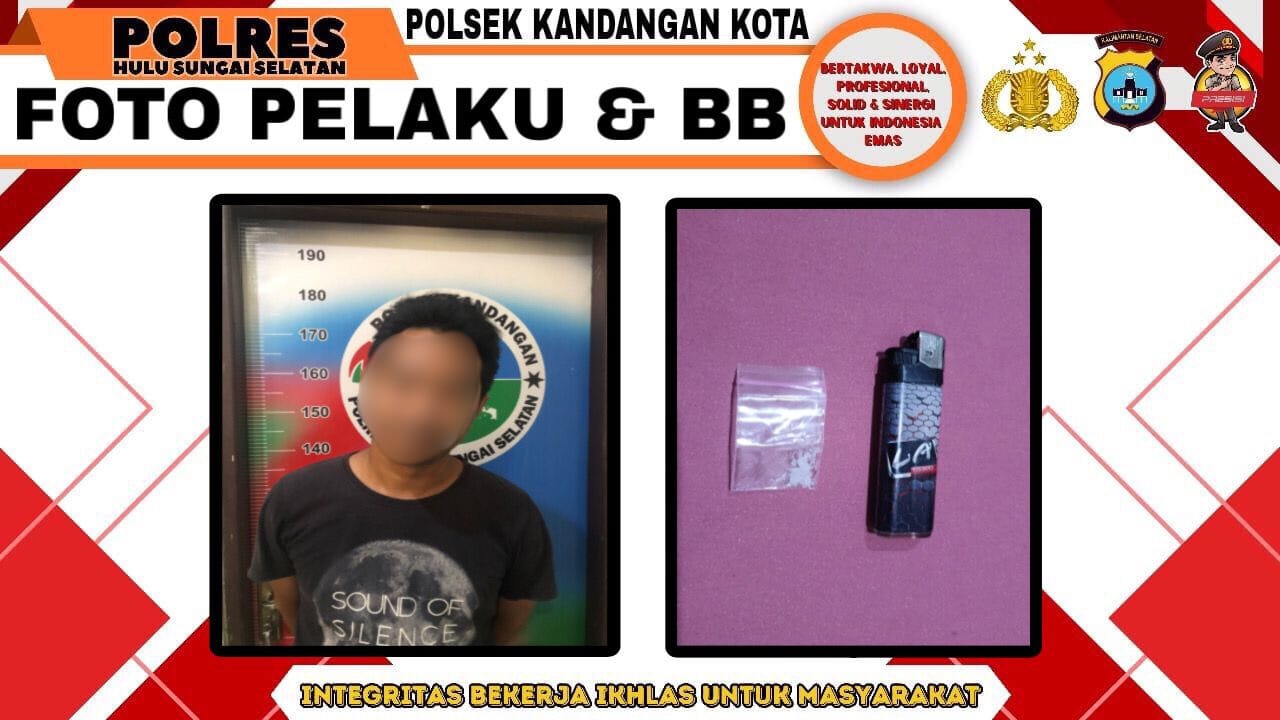 DIAMANKAN: Pelaku Alfi (34) bersama barang bukti sabu diamankan saat duduk santai di depan sebuah bedakan di Kandangan pada Minggu (15/3/2026). (Foto: Polres HSS) 