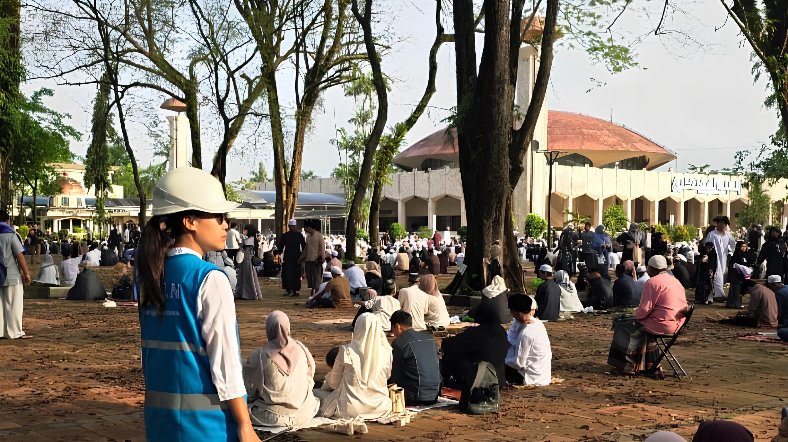 SIAGA:Petugas PLN bersiaga di salah satu masjid di Banjarmasin memastikan keandalan listrik saat masyarakat melaksanakan sholat Idul Fitri.